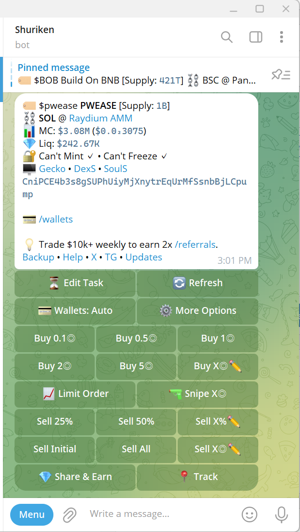 Buying Solana Tokens with Shuriken Bot