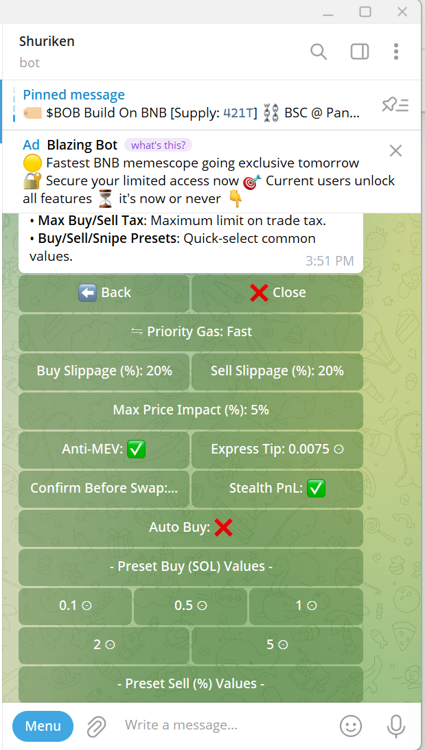 Fine-Tuning Trading Settings Shuriken