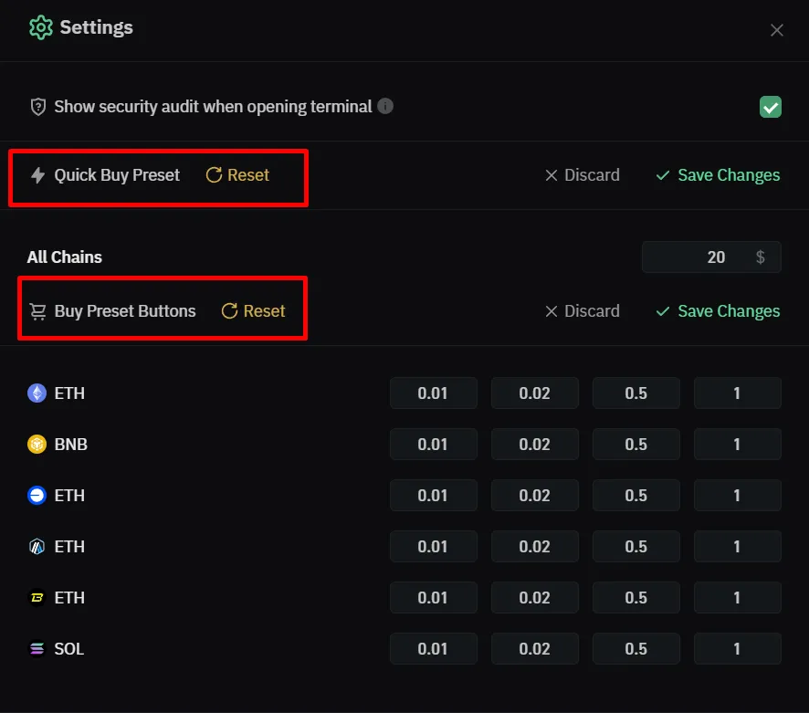 Bullx Quick Buy Settings