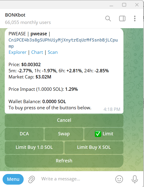 Limit Orders on BONKBOT