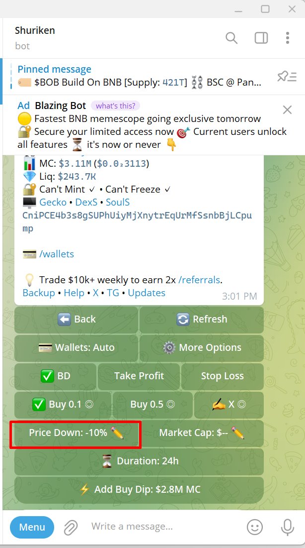 Limit Orders on Shuriken Bot