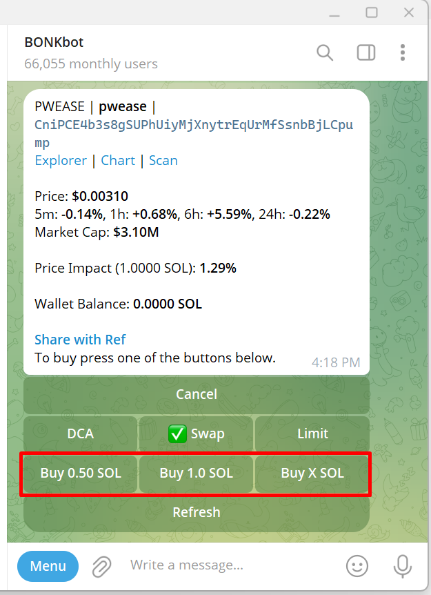 buy token with Bonkbot