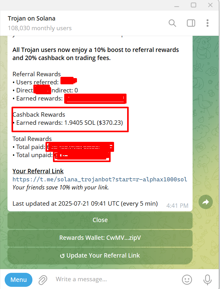 Trojan bot Cashback